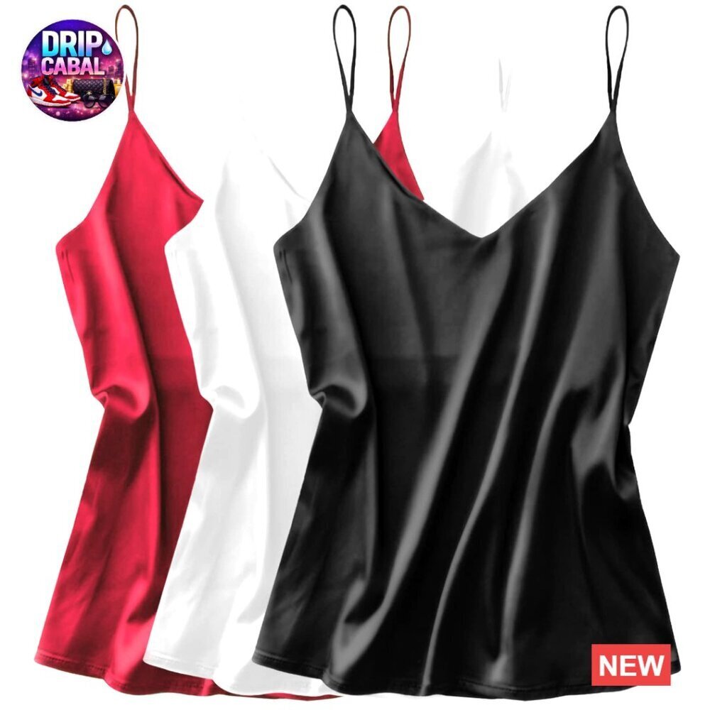 Satin V-Neck Camisole Adjustable Spaghetti Strap Loose Fit Elegant Minimal Chic
